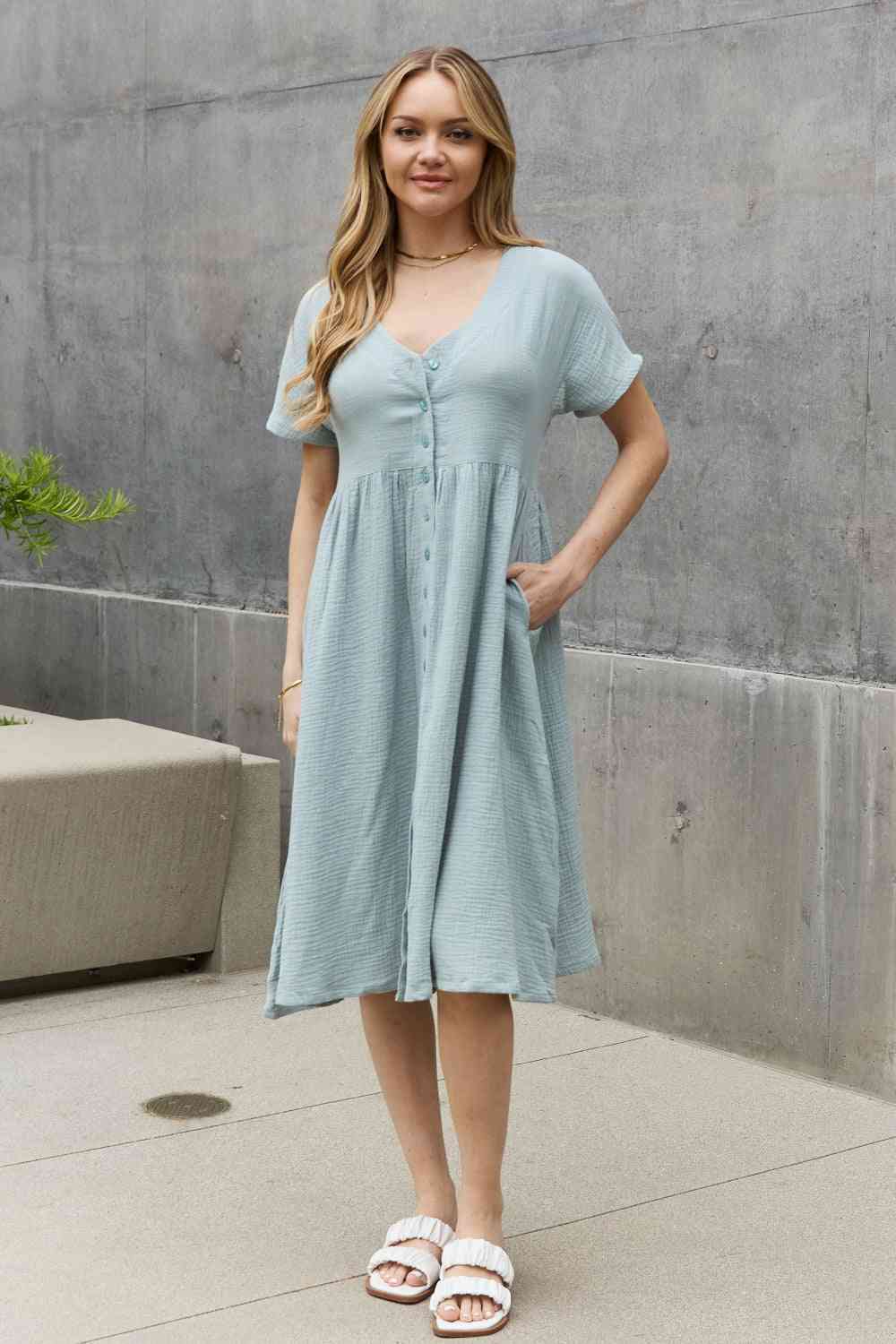 Sweet Lovely By Jen Button Down Midi Dress