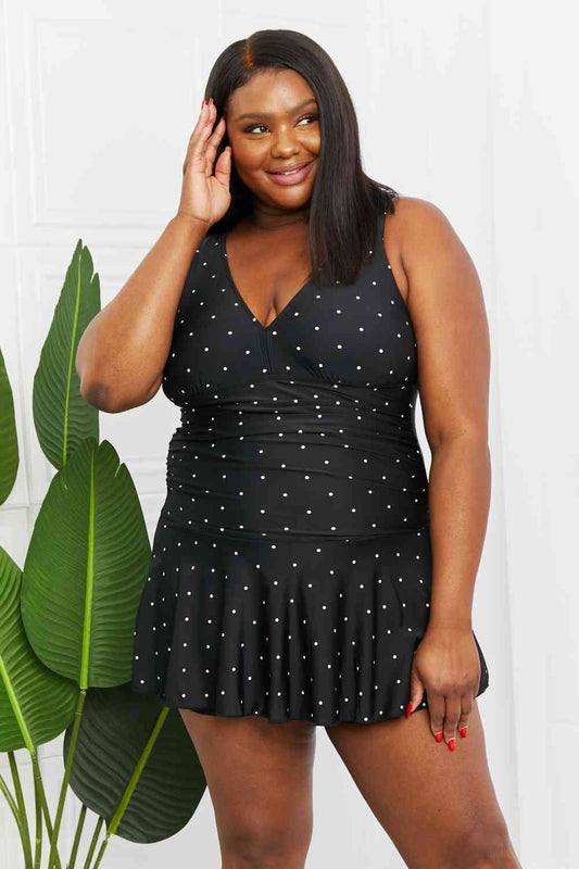 Clear Waters Swim Dress in Black and White Polka Dot