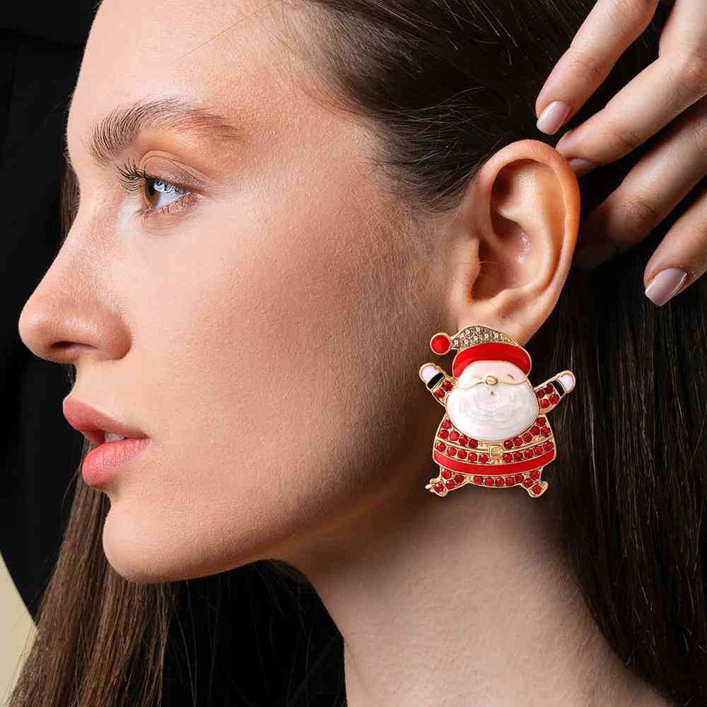 Rhinestone Alloy Santa Earrings