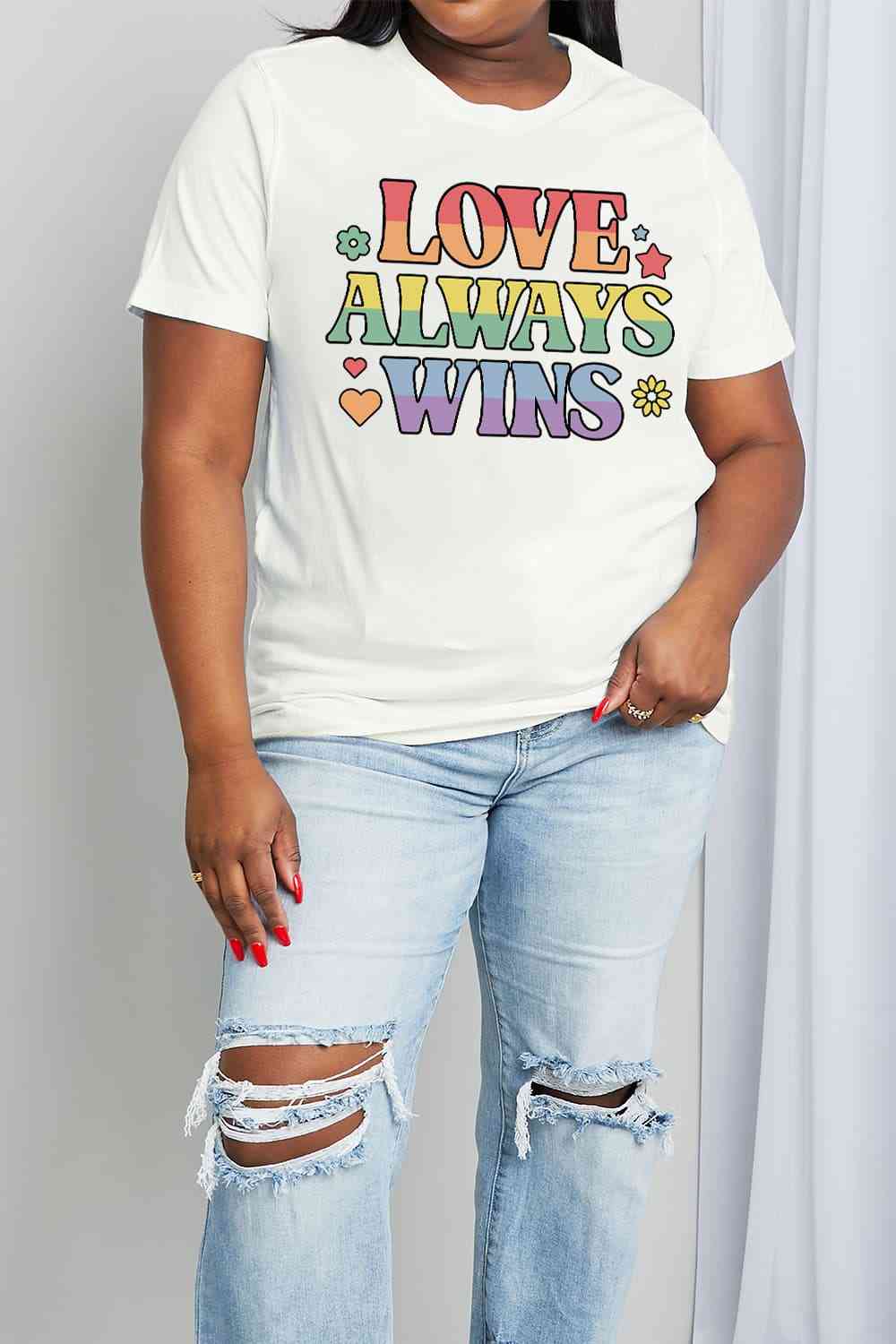 Simply Love Full Size LOVE ALWAYS WINS Graphic Cotton Tee