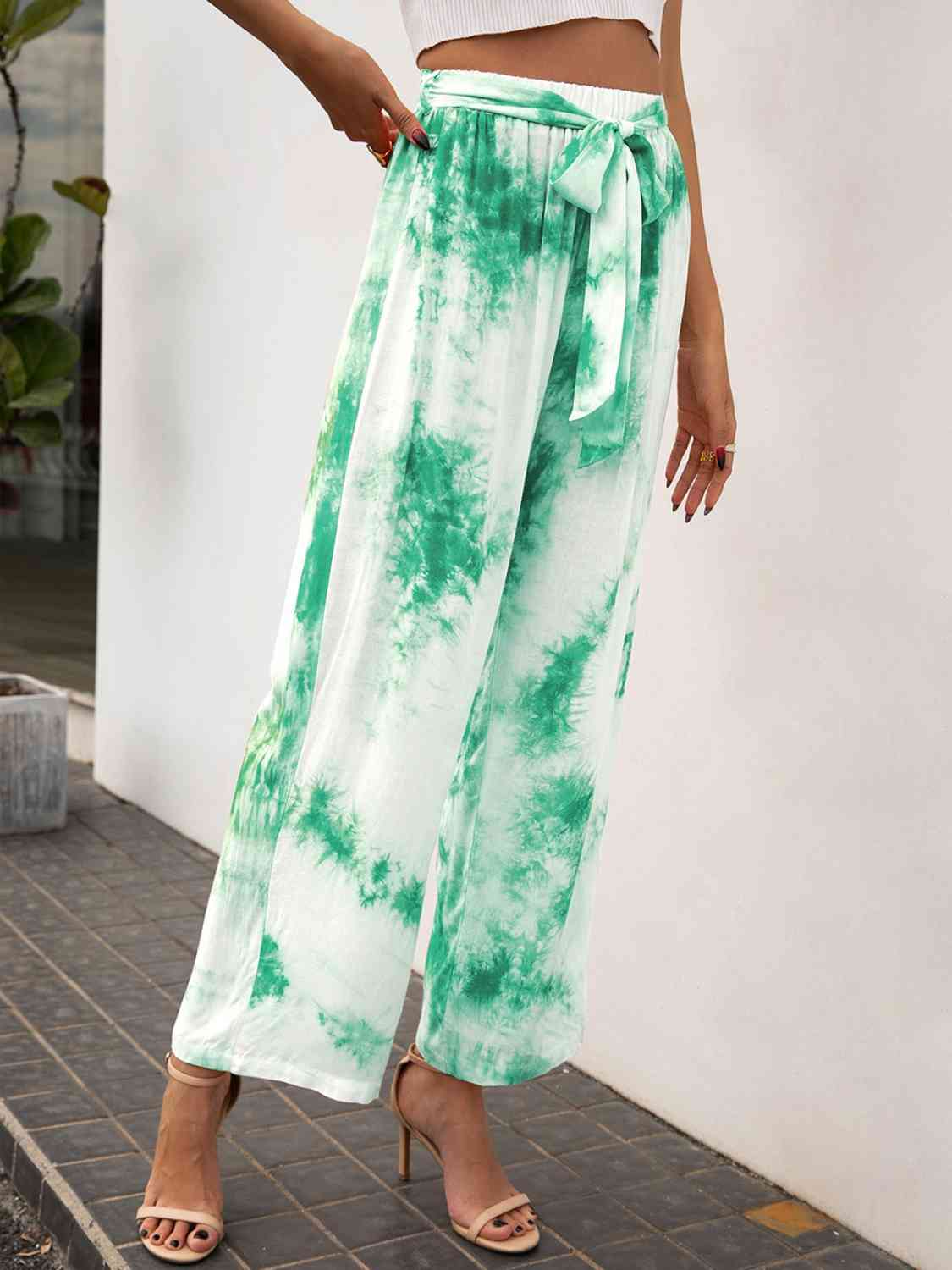 Tie-Dye Tie Front High Waist Pants