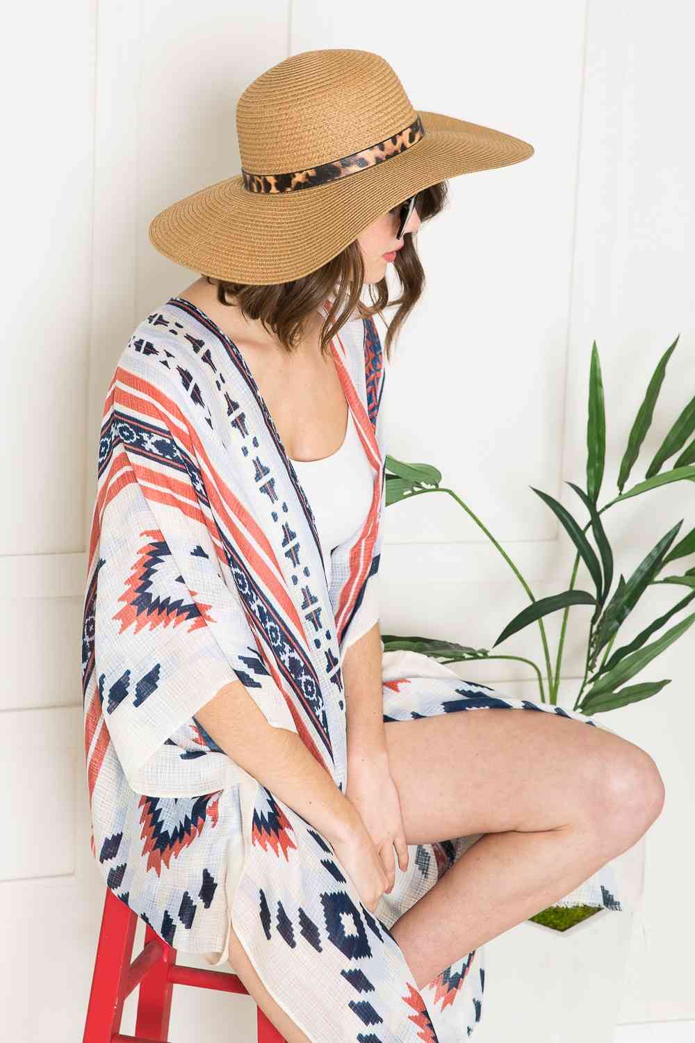 Printed Belt Sunhat in Beige