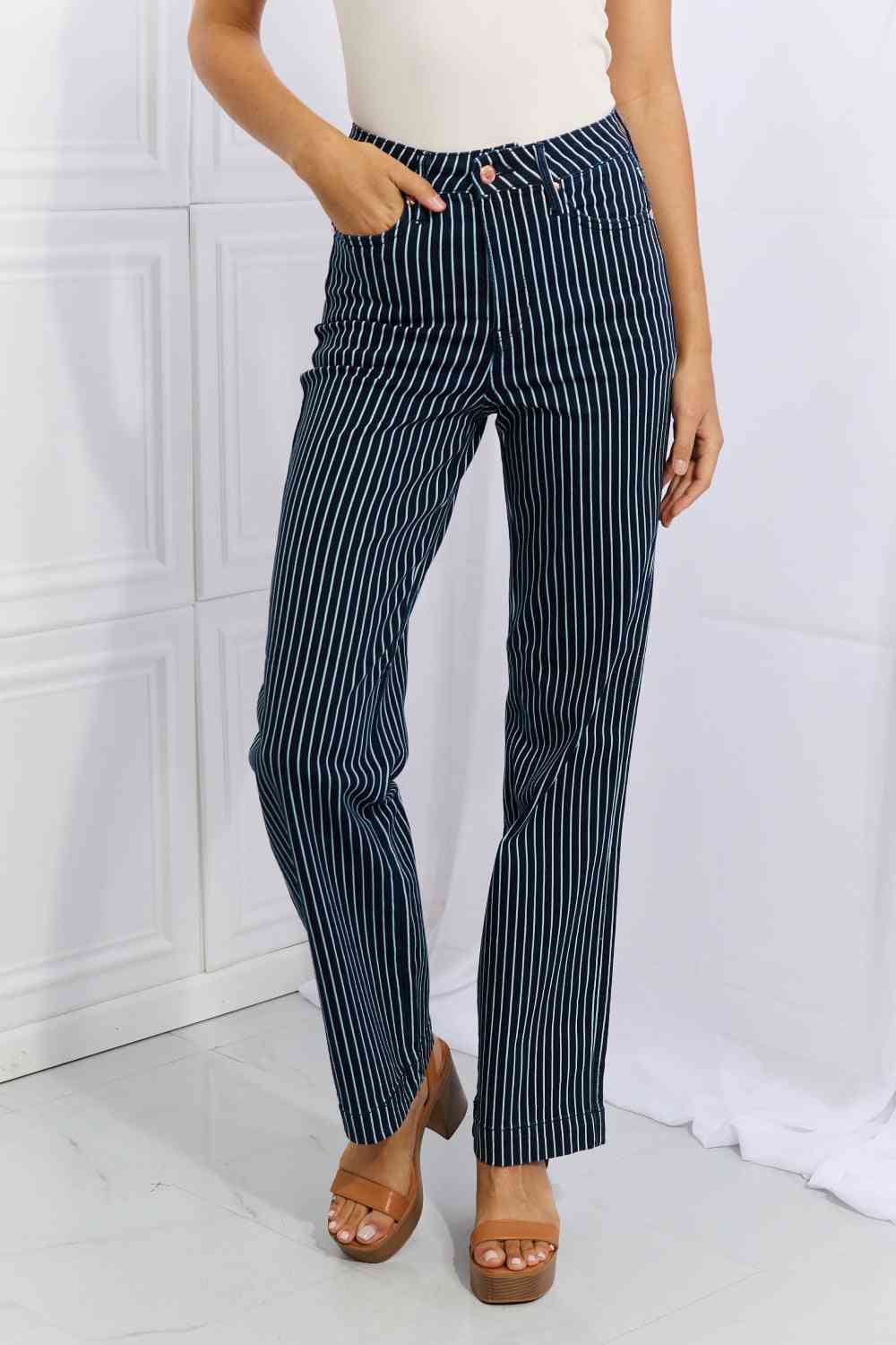 Cassidy High Waisted Tummy Control Striped Straight Jeans