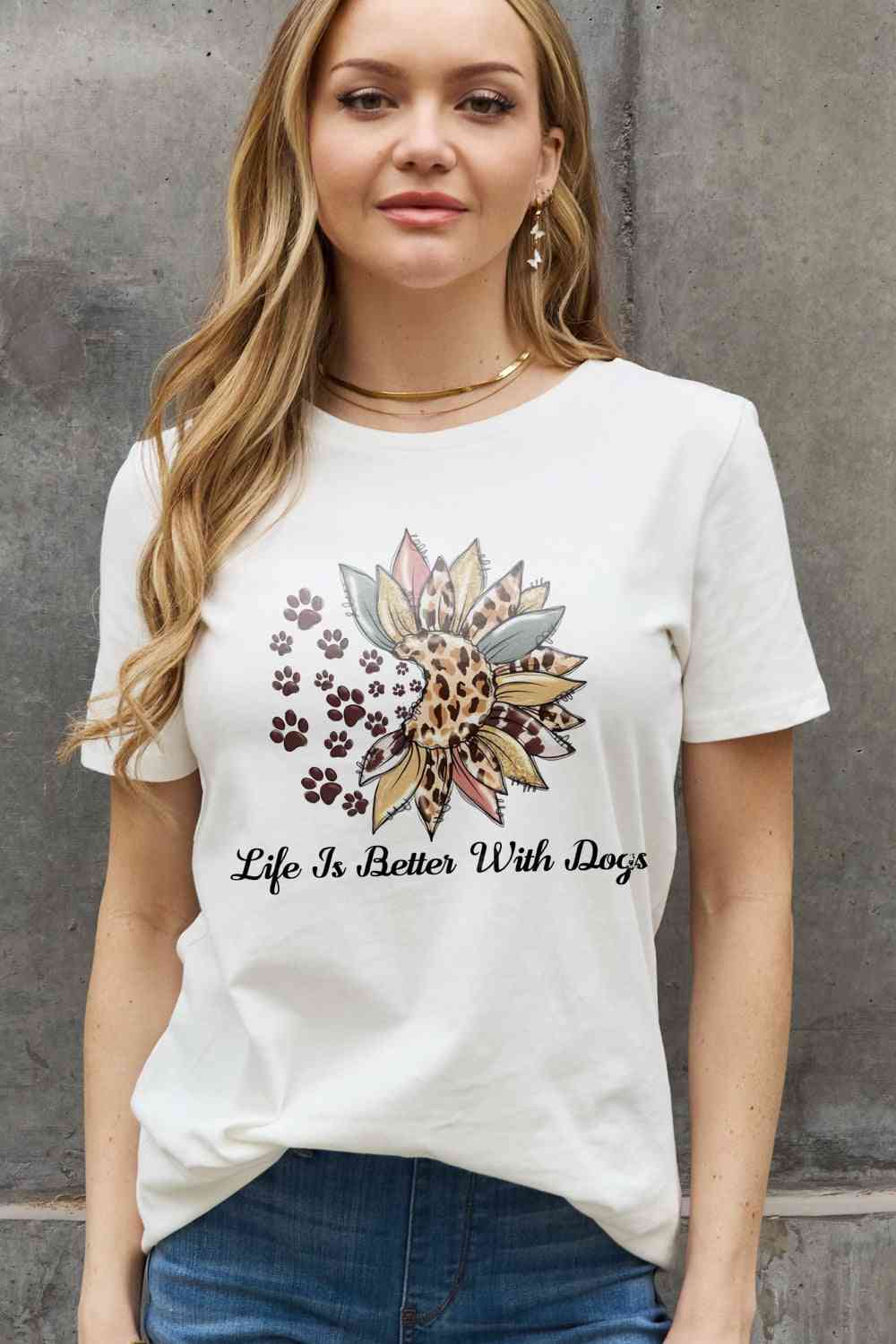 Simply Love Simply Love Full Size LIFE IS BETTER WITH DOGS Graphic Cotton Tee