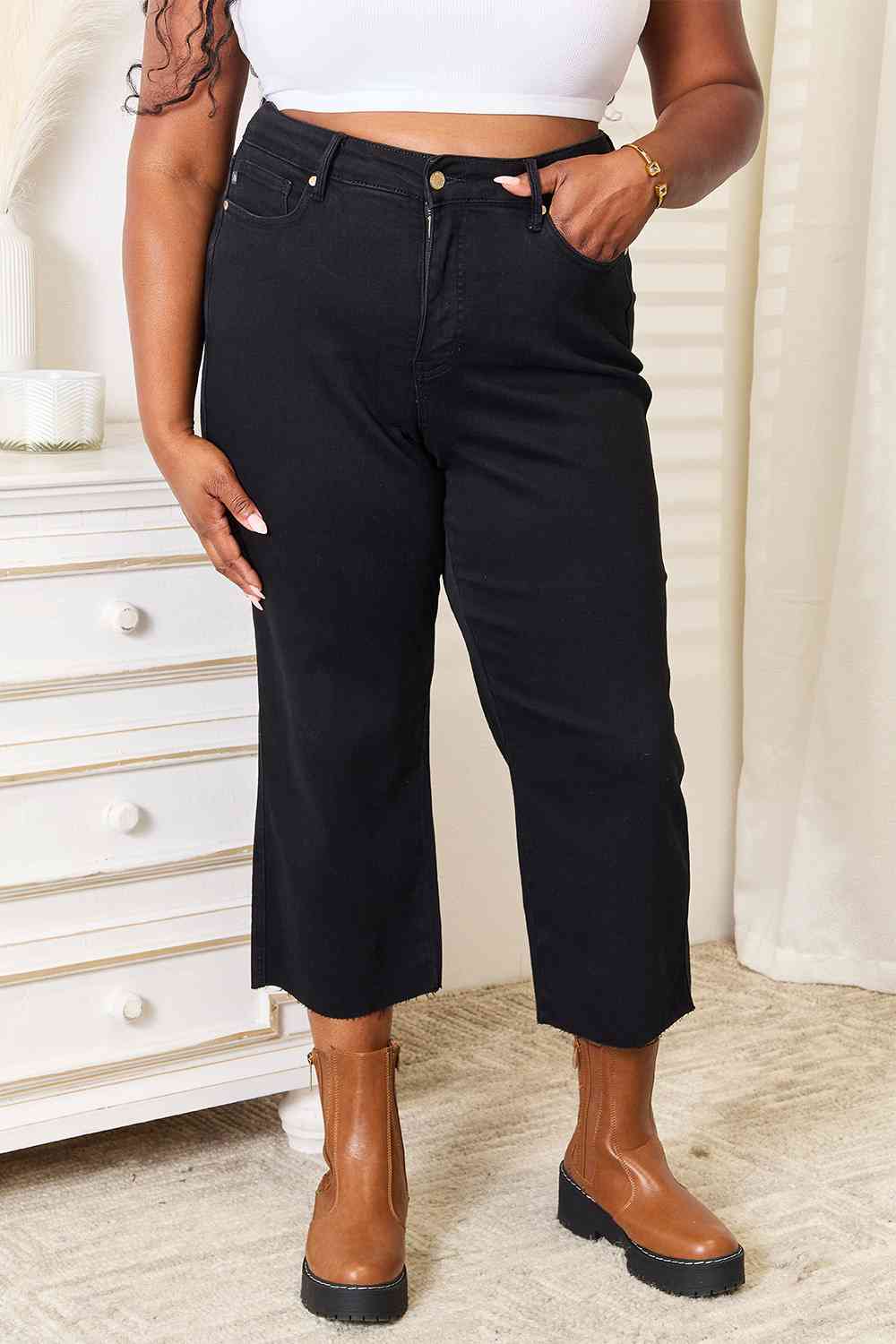 High Waist Wide Leg Cropped Jeans