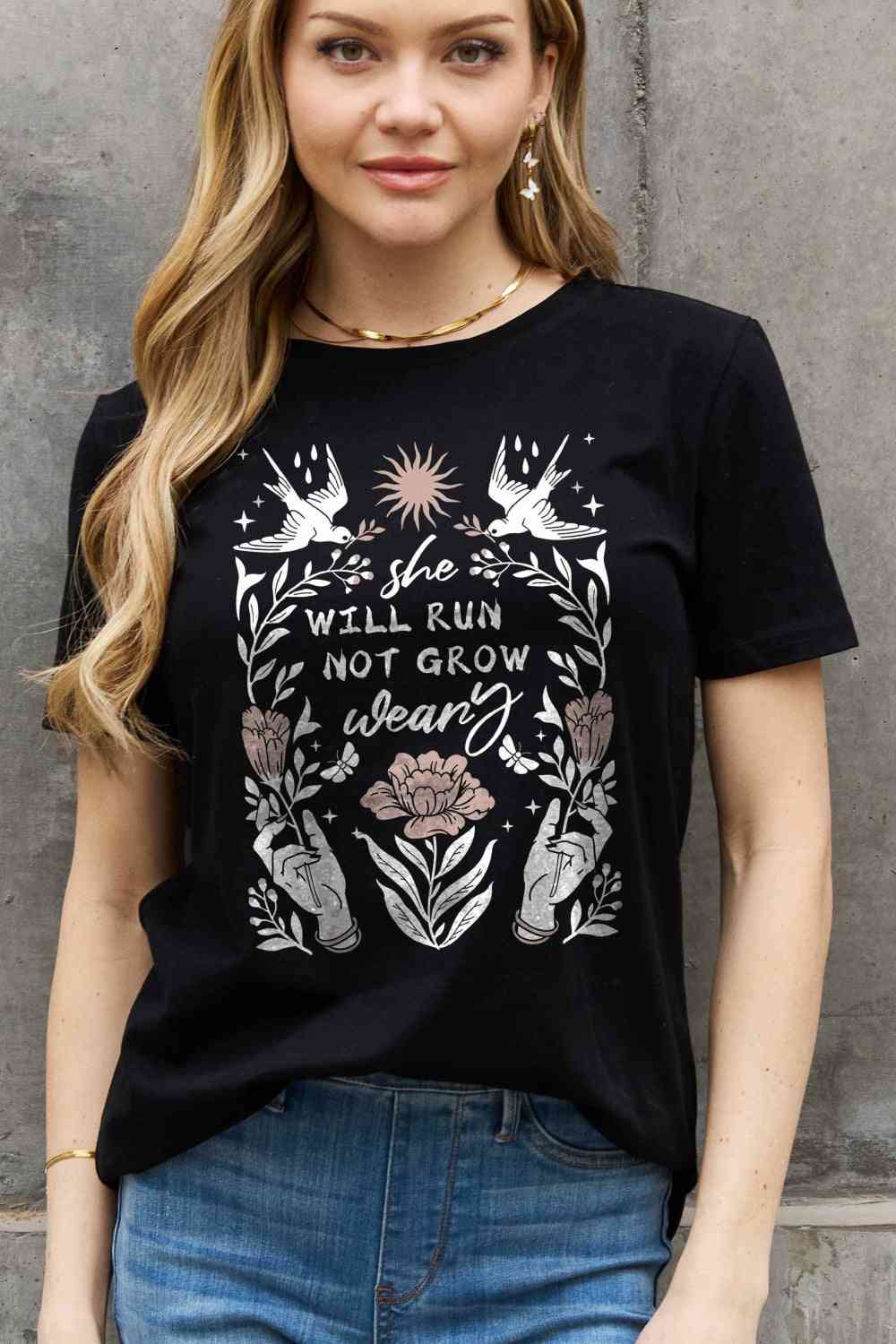 Simply Love Full Size SHE WILL RUN NOT GROW WEARY Graphic Cotton Tee