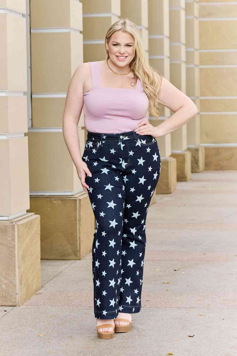 Janelle High Waist Star Print Flare Jeans