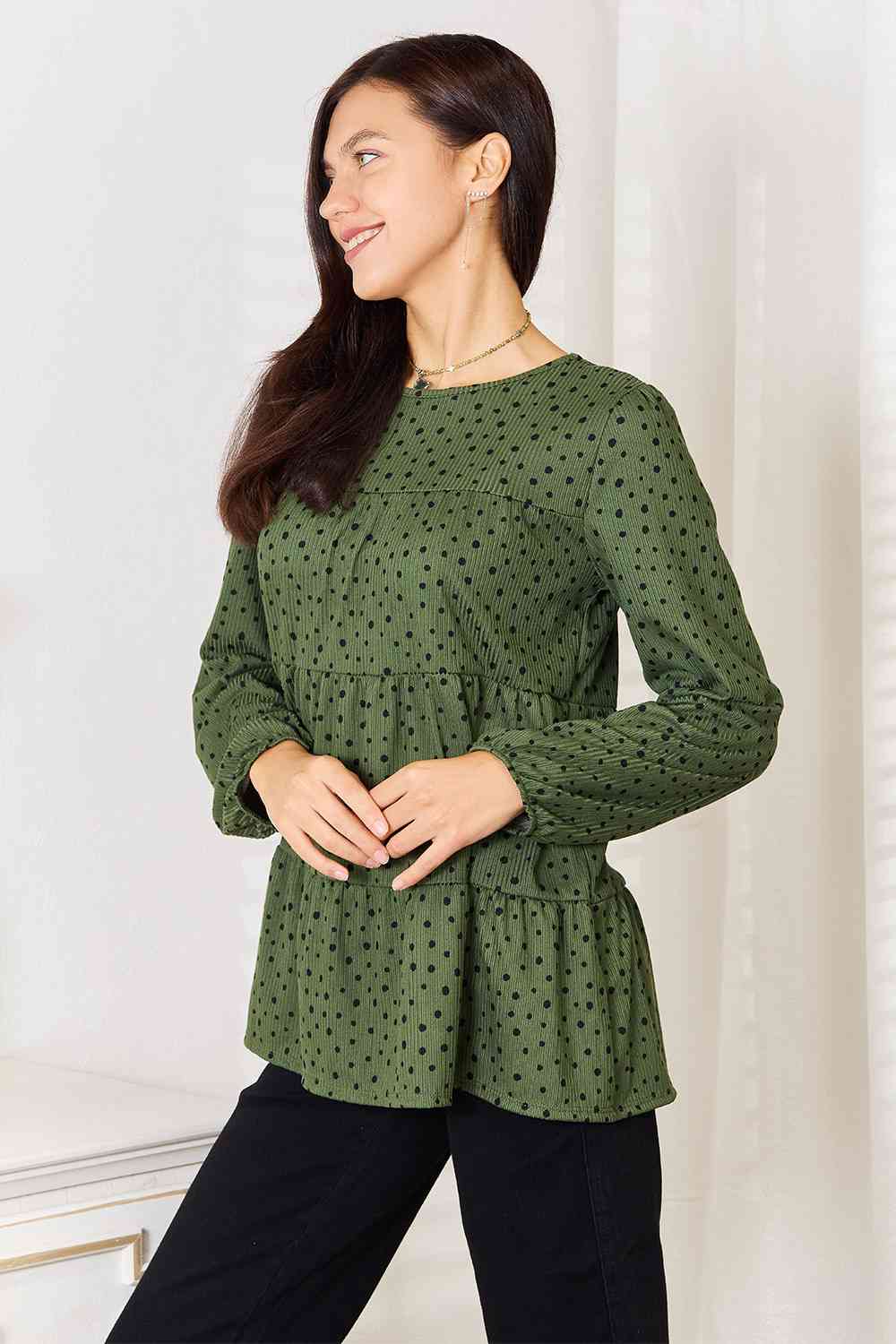 Long Puff Sleeve Polka Tiered Top