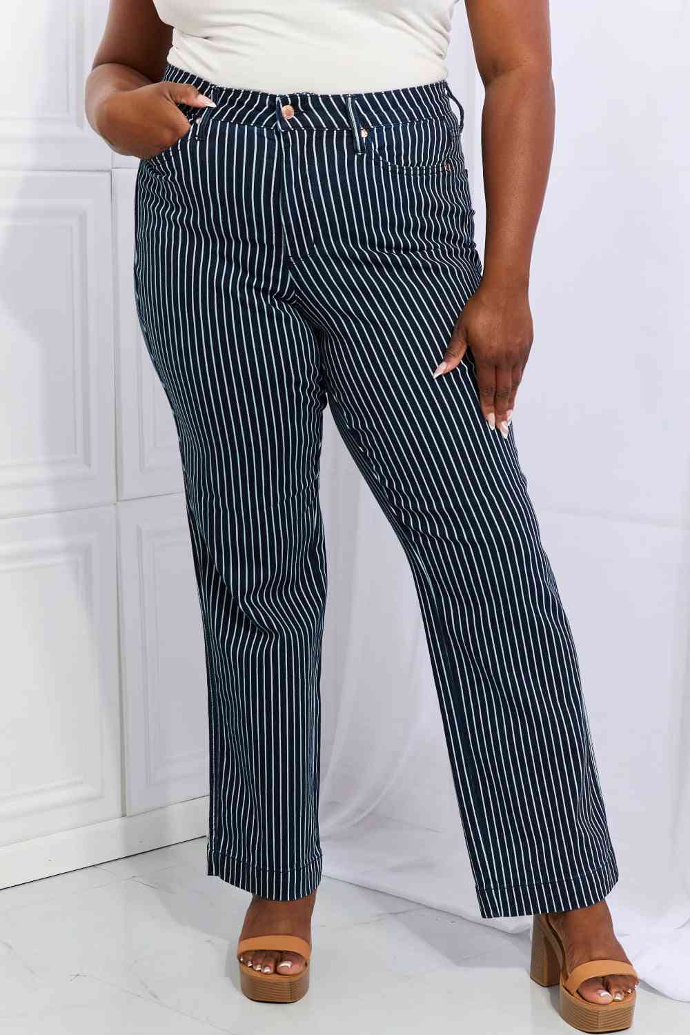 Cassidy High Waisted Tummy Control Striped Straight Jeans