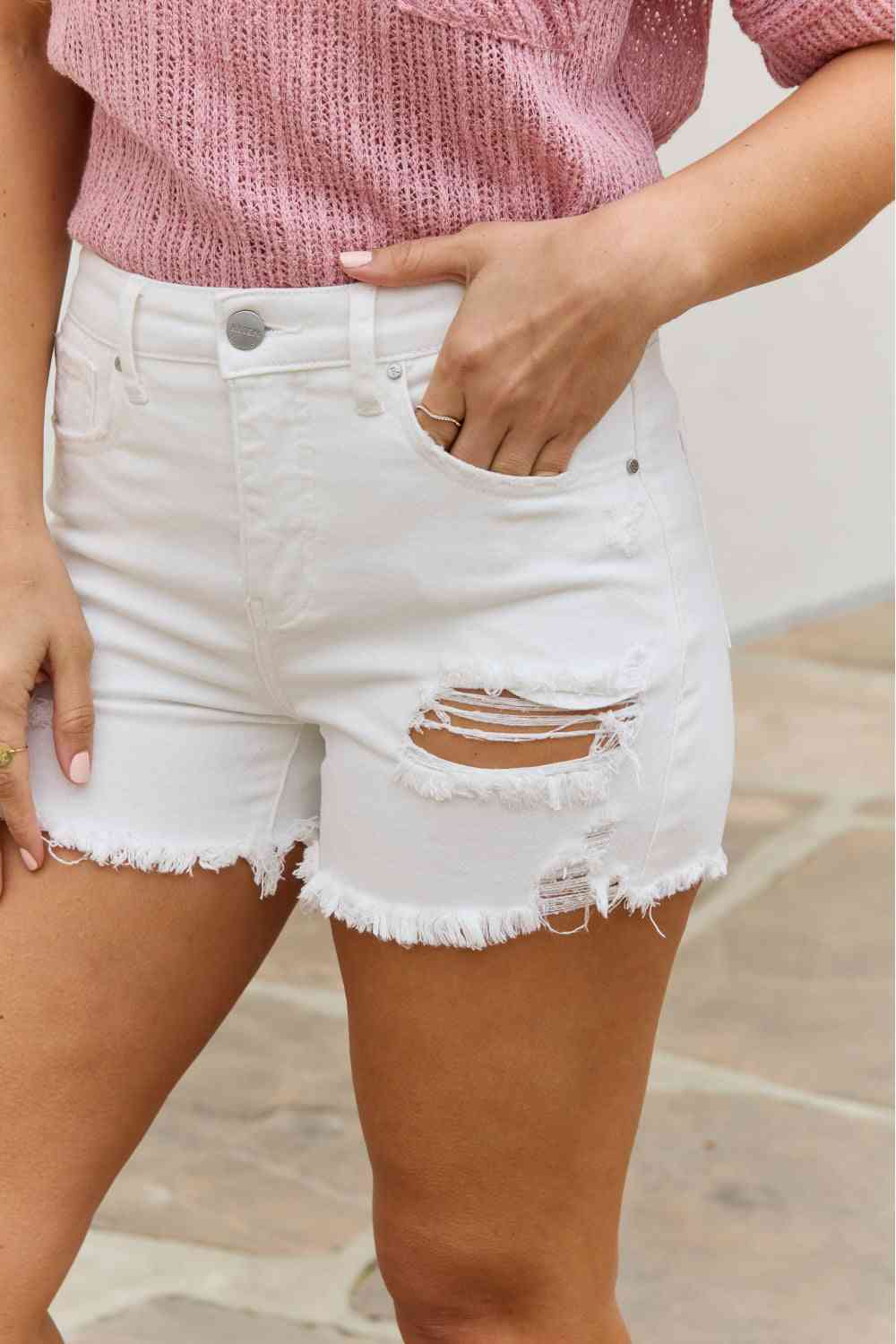 Lily High Waisted Distressed Shorts