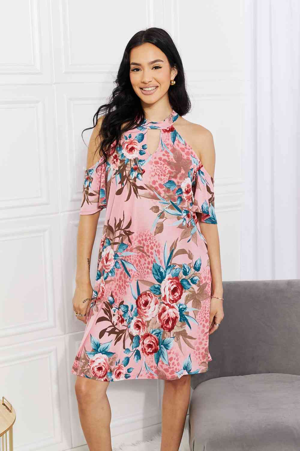 Fresh-Cut Flowers Cold-Shoulder Dress