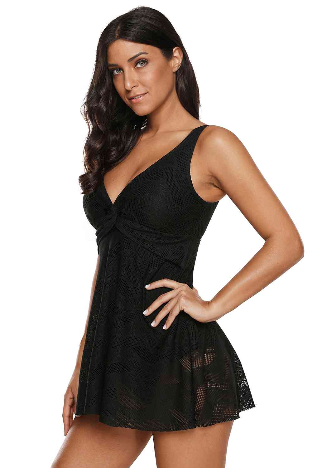 Full Size Twist Front Sleeveless Swim Dress