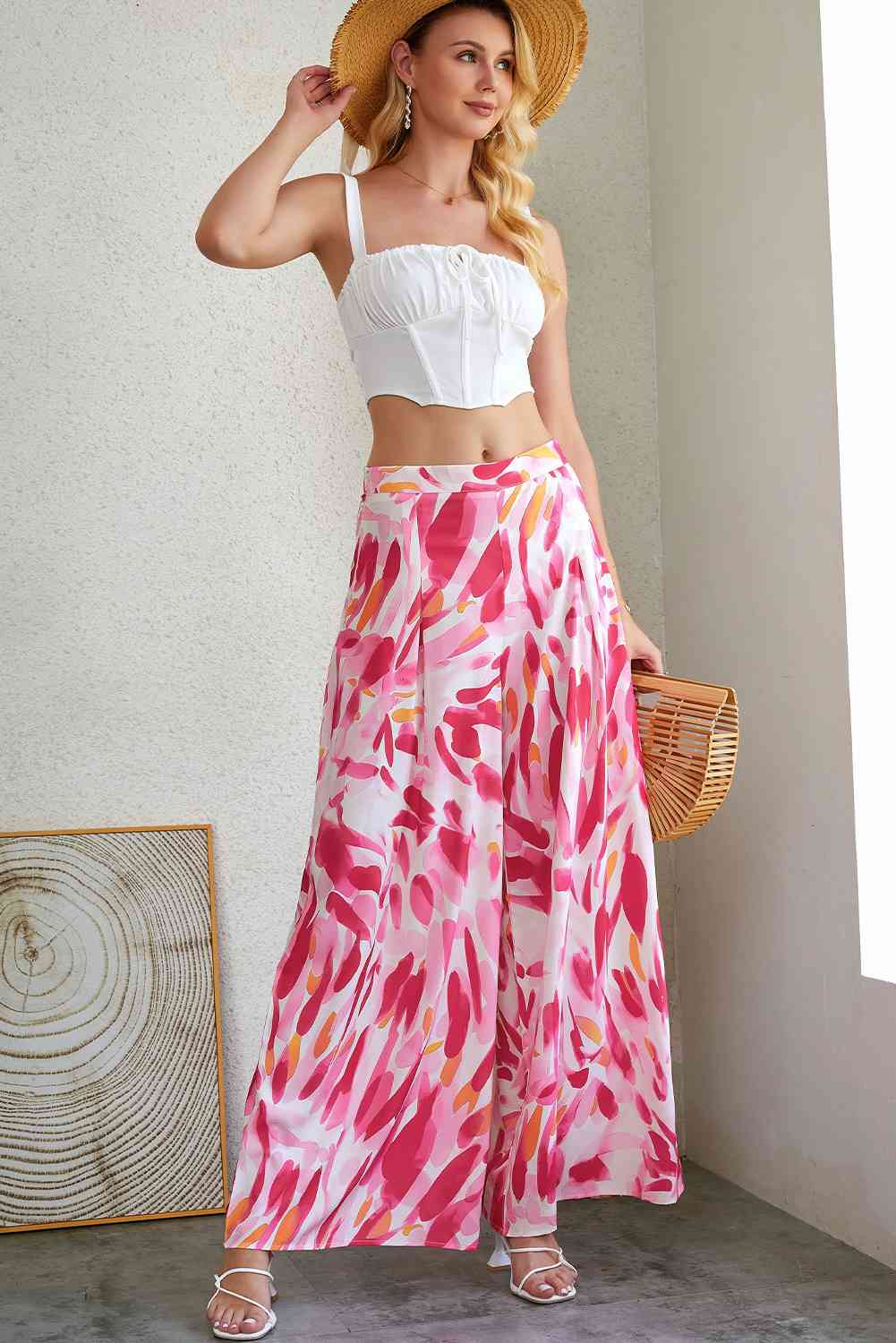 Printed High Waist Wide Leg Pants