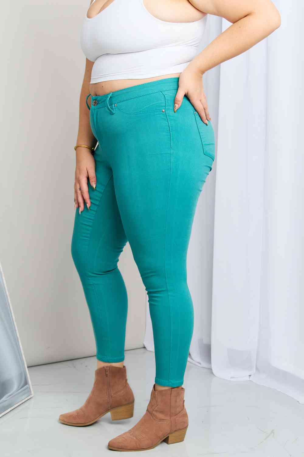 Kate Hyper-Stretch Mid-Rise Skinny Jeans in Sea Green