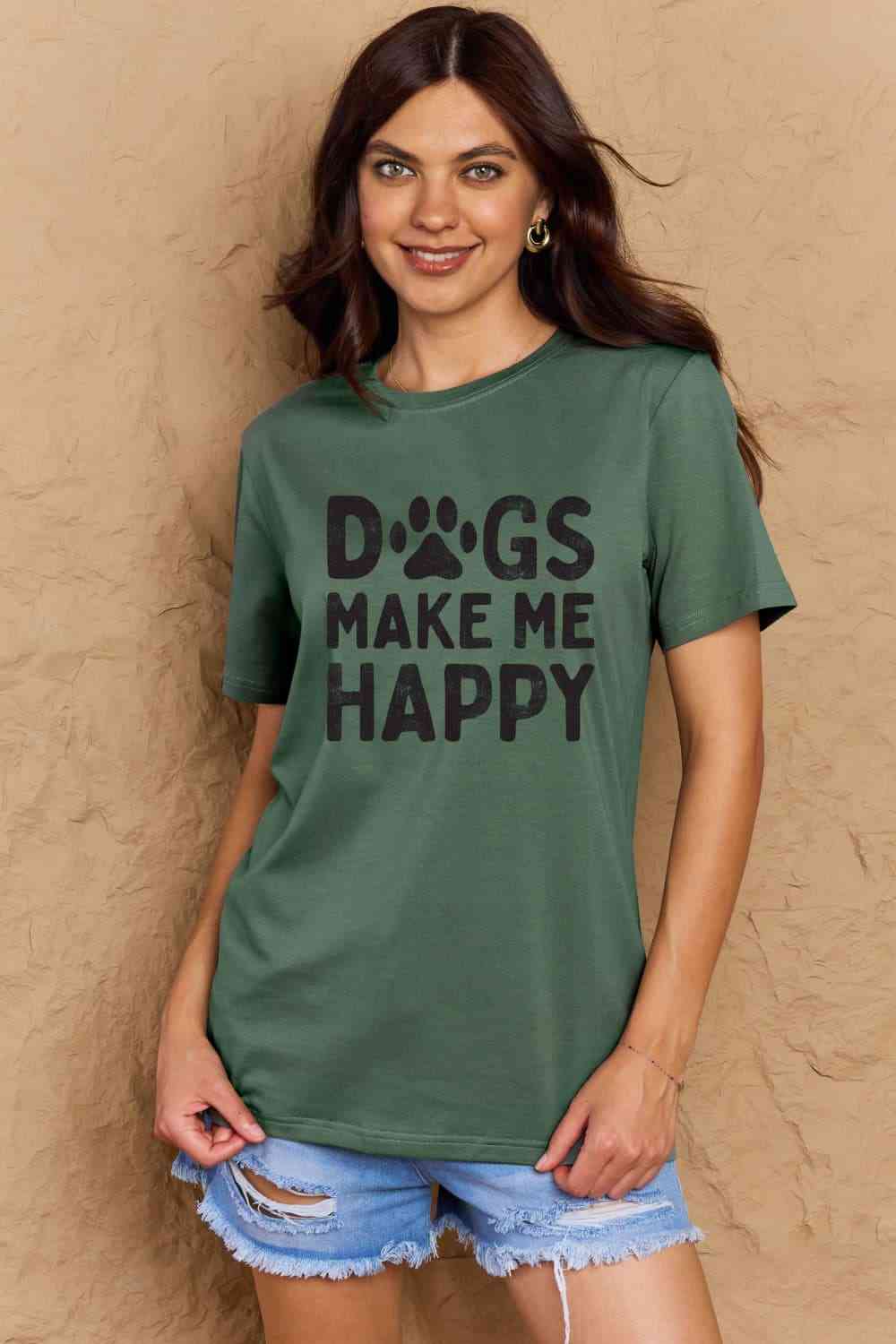 Simply Love Full Size DOGS MAKE ME HAPPY Graphic Cotton T-Shirt