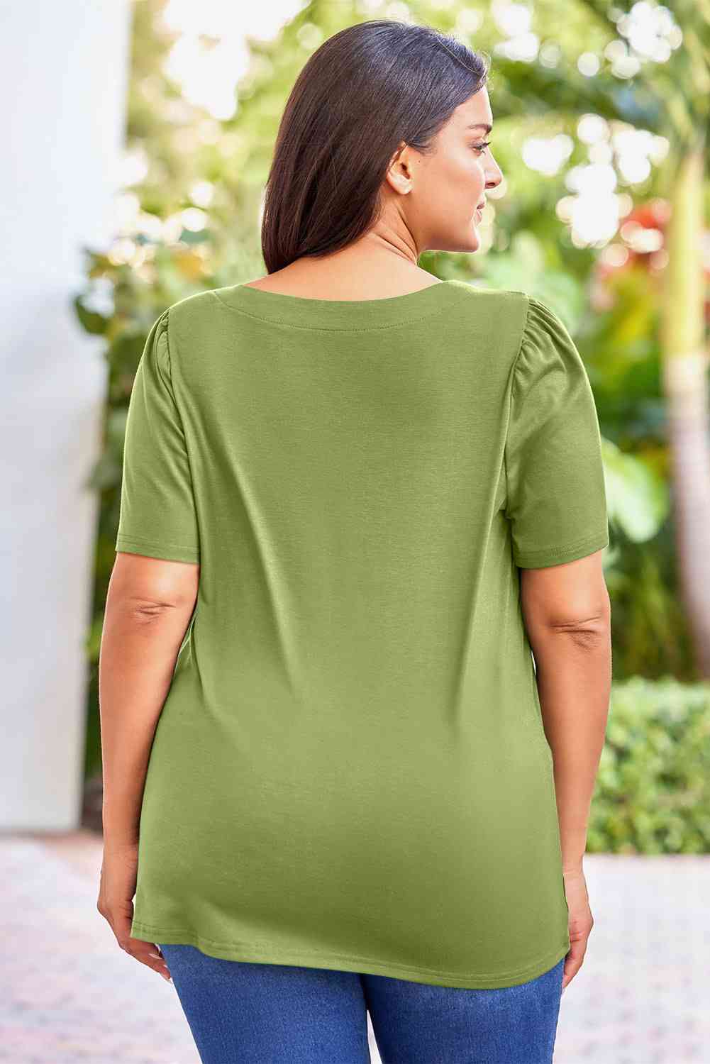 Plus Size Square Neck Puff Sleeve Tee