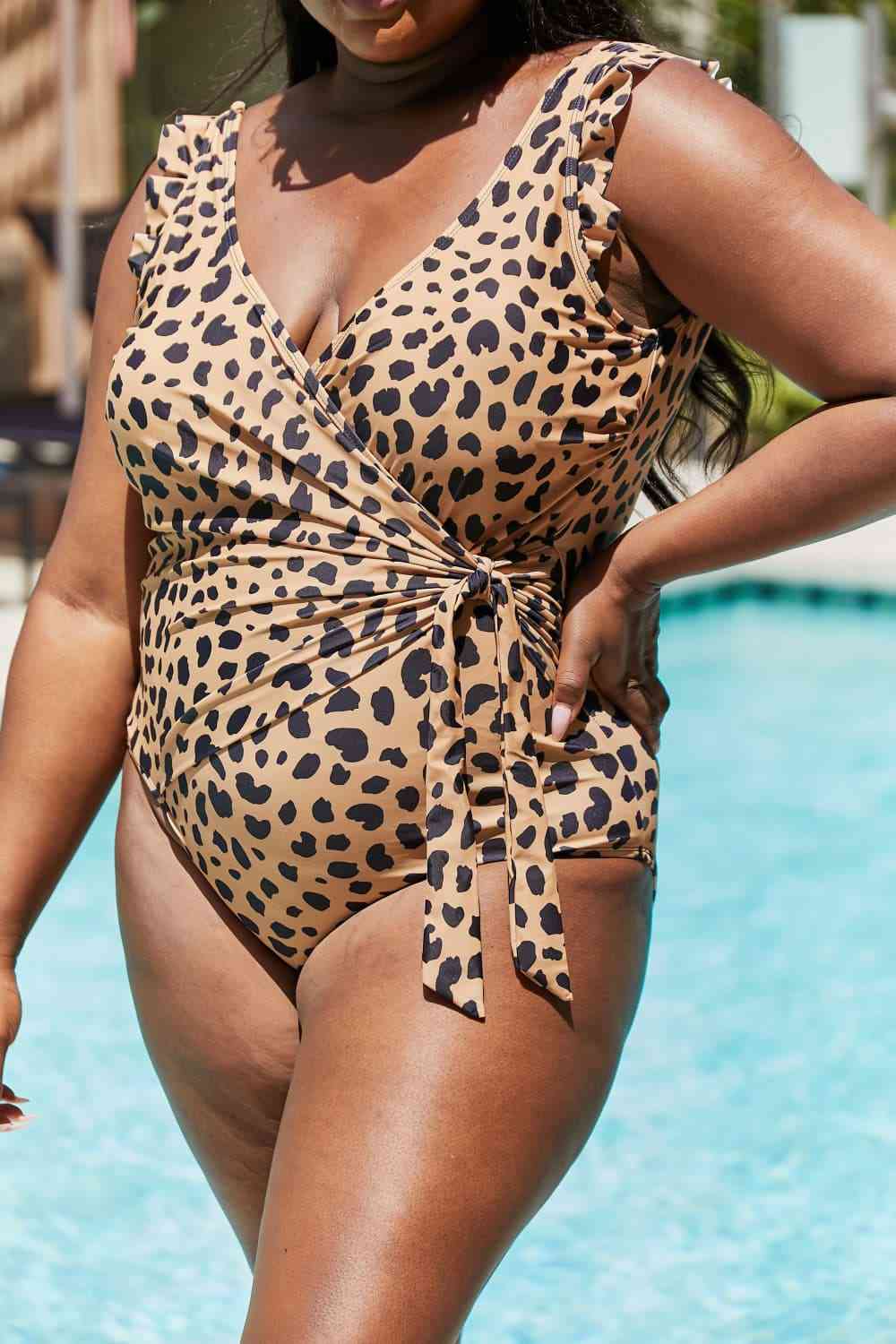 Float On Ruffle Faux Wrap One-Piece in Leopard