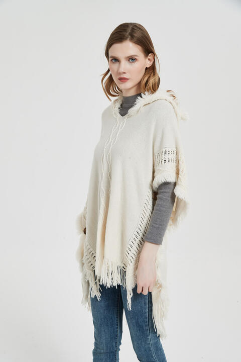 Fringe Hem Hooded Poncho