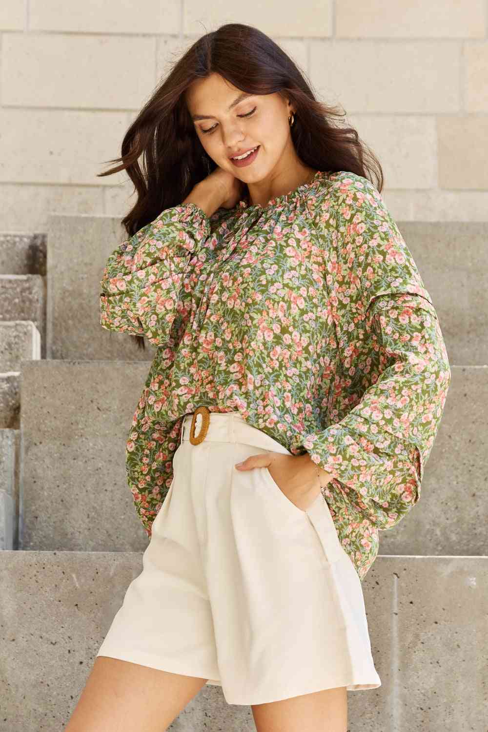 She's Blossoming Balloon Sleeve Floral Blouse