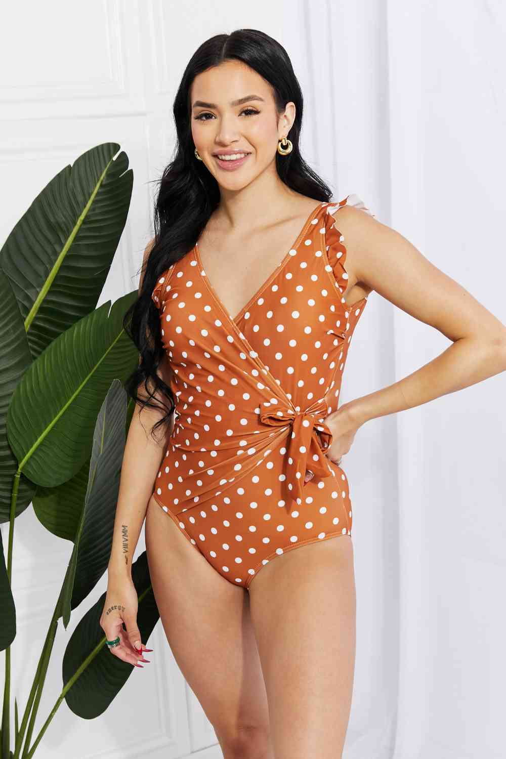 Float On Ruffle Faux Wrap One-Piece in Terracotta