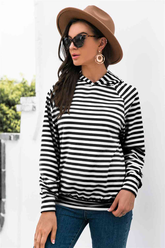 Horizontal Stripe Raglan Sleeve Hoodie