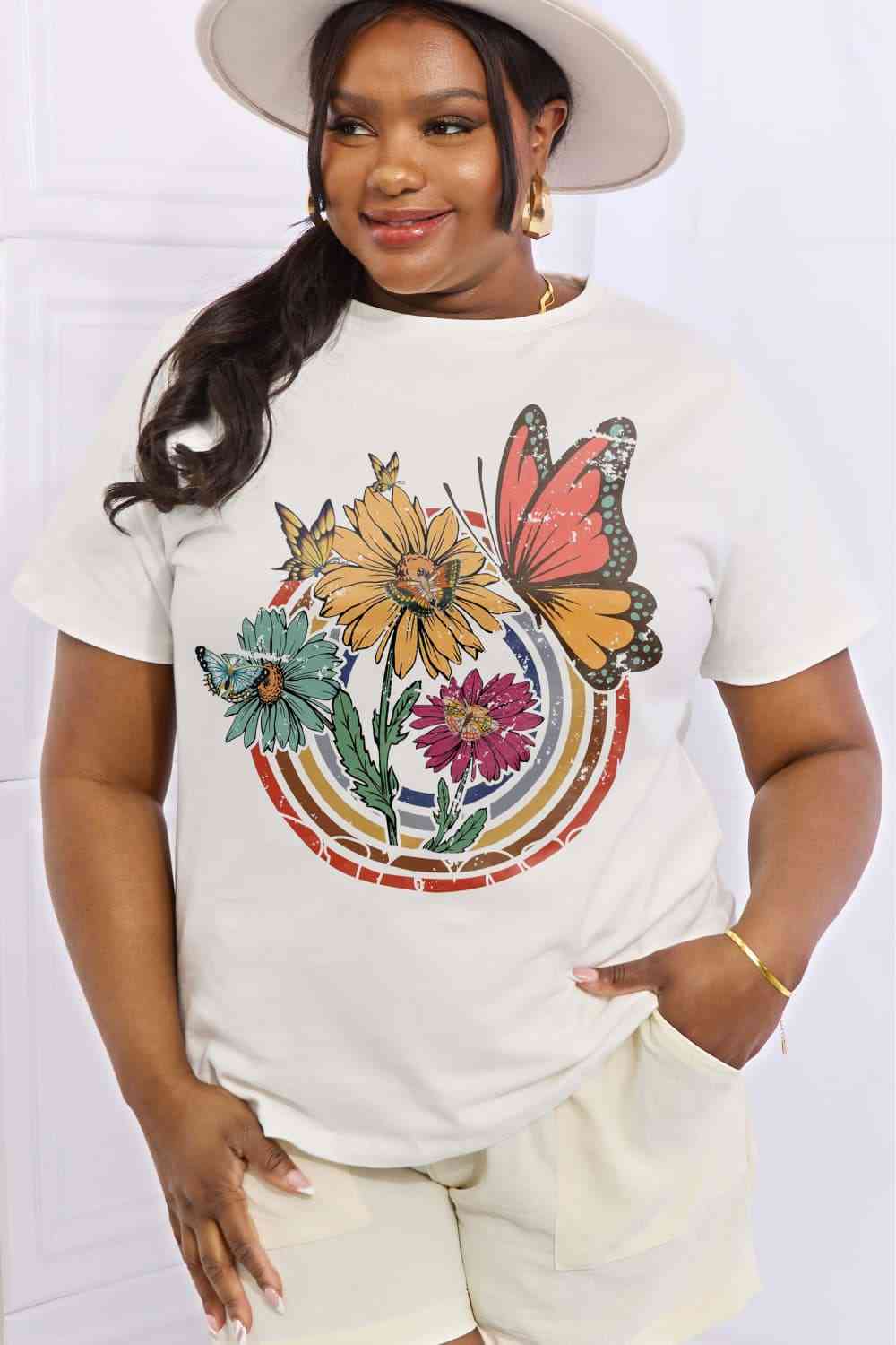 Simply Love Simply Love Full Size Flower & Butterfly Graphic Cotton Tee