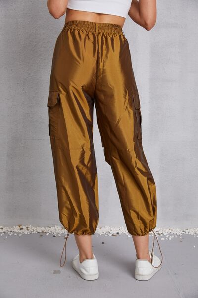 Drawstring High Waist Pants with Cargo Pockets