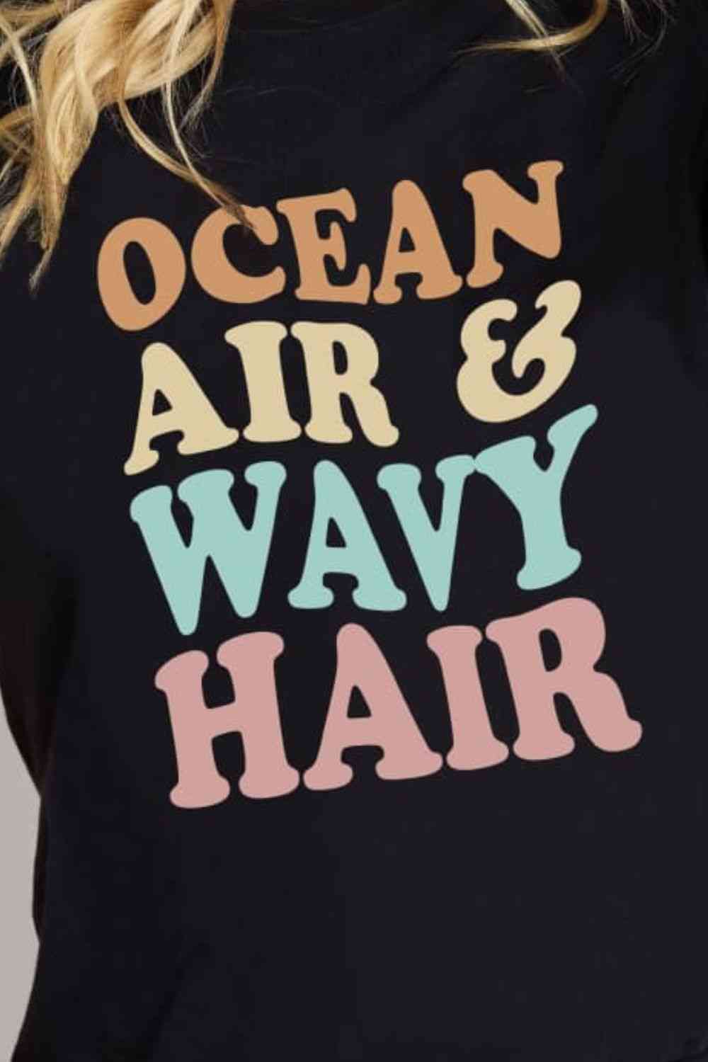 Simply Love Full Size OCEAN AIR & WAVY HAIR Graphic Cotton T-Shirt