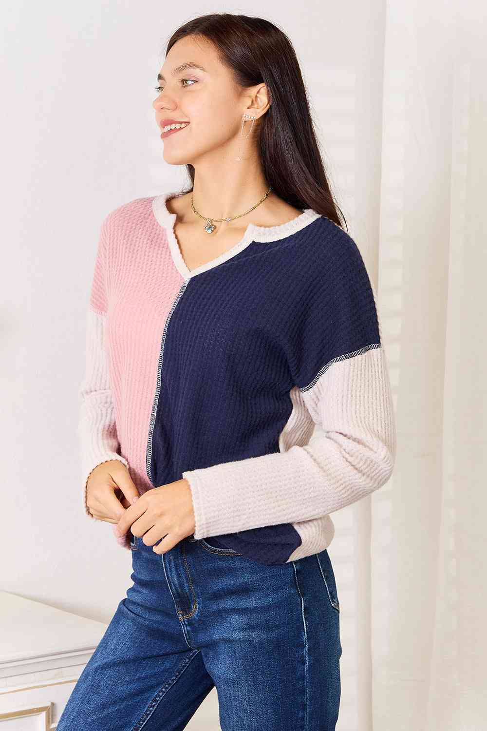 Solid Color Block Contrast Top