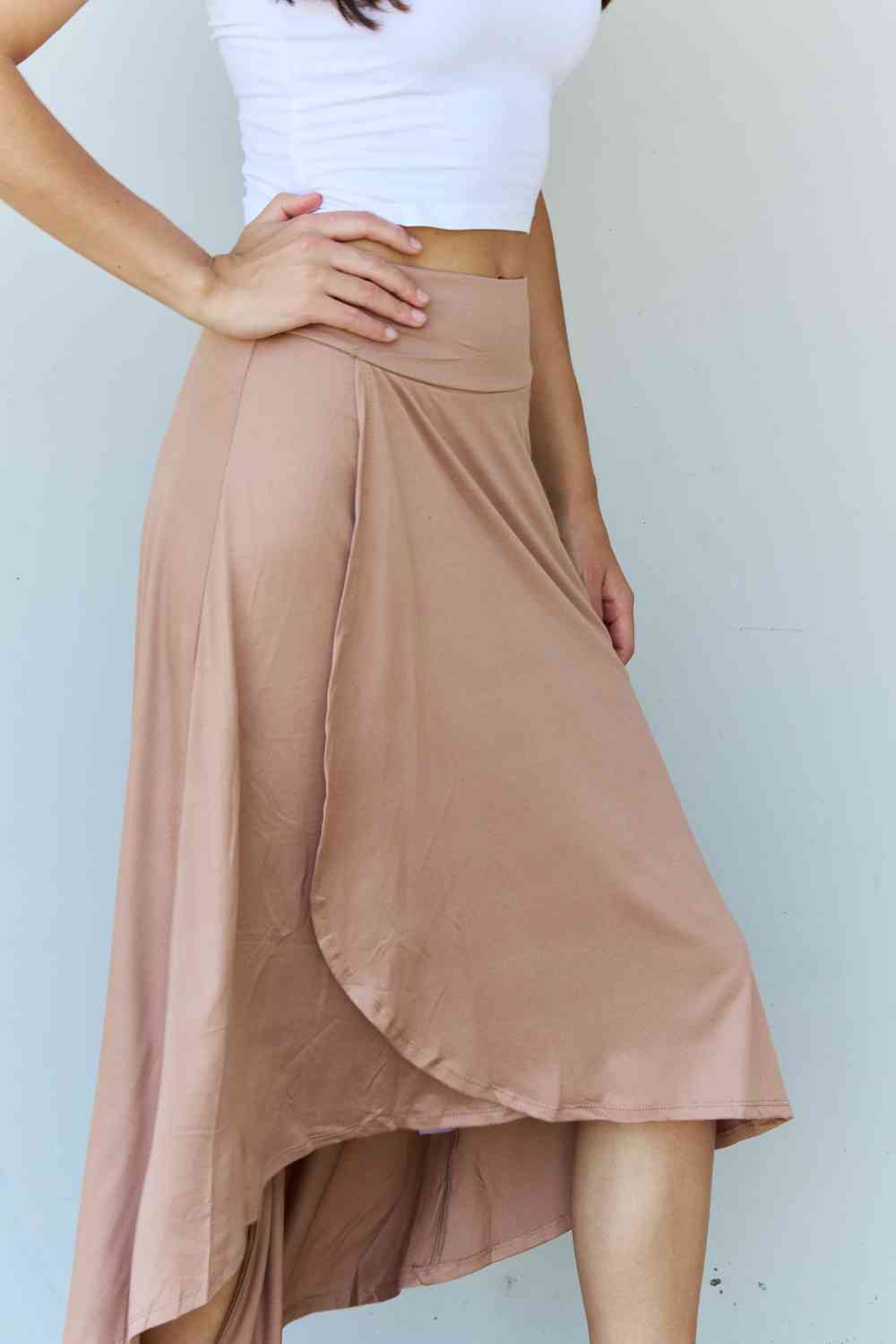 First Choice High Waisted Flare Maxi Skirt in Camel