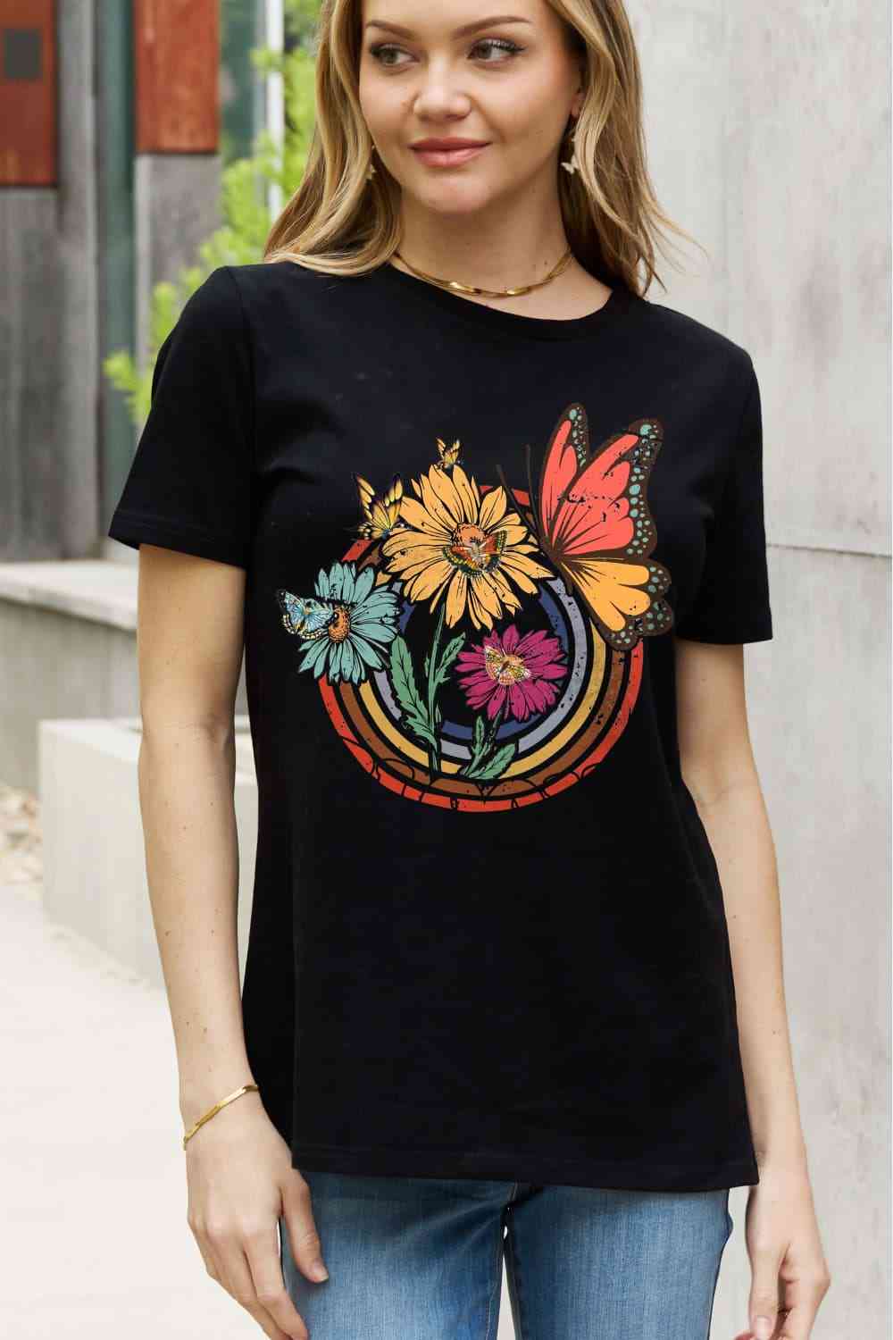 Simply Love Simply Love Full Size Flower & Butterfly Graphic Cotton Tee