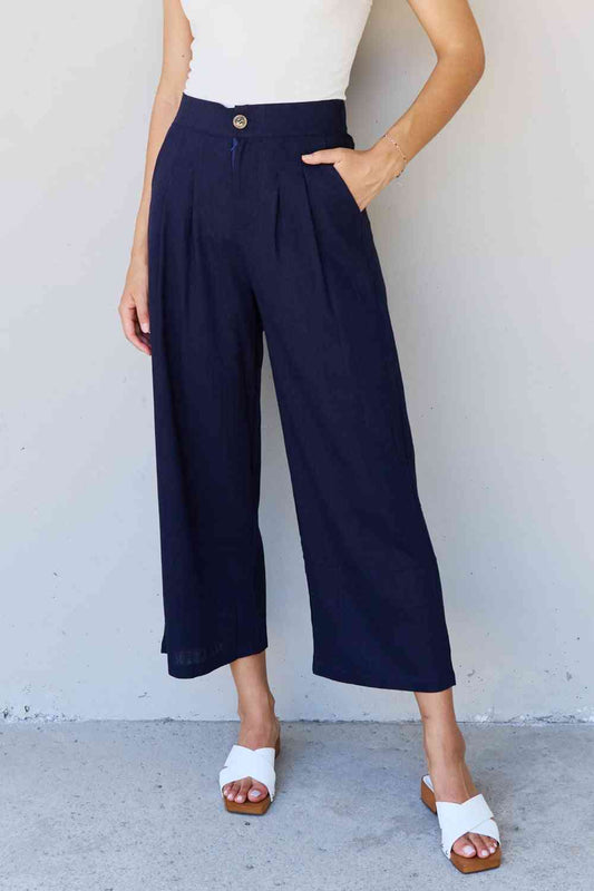 In The Mix Pleated Detail Linen Pants in Dark Navy