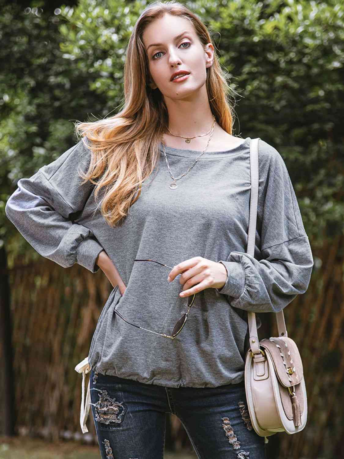 Round Neck Dropped Shoulder Top