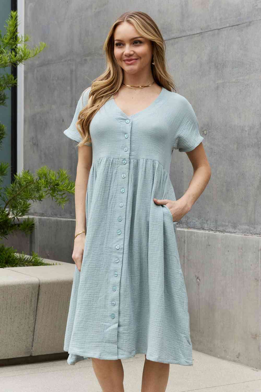 Sweet Lovely By Jen Button Down Midi Dress