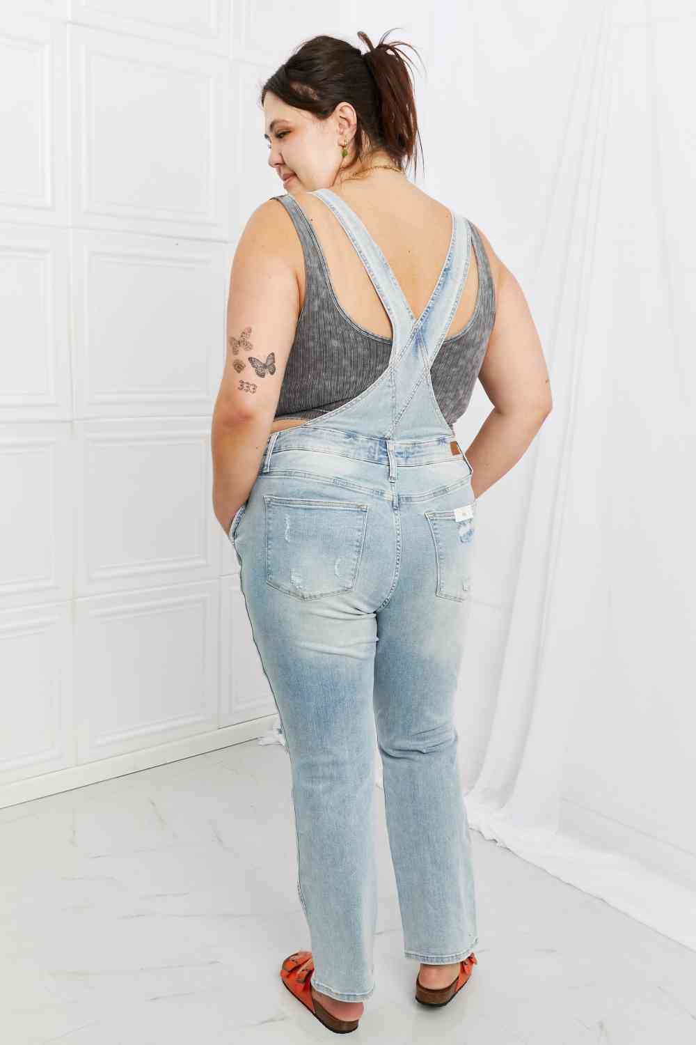 Melina Distressed Straight Leg Overalls