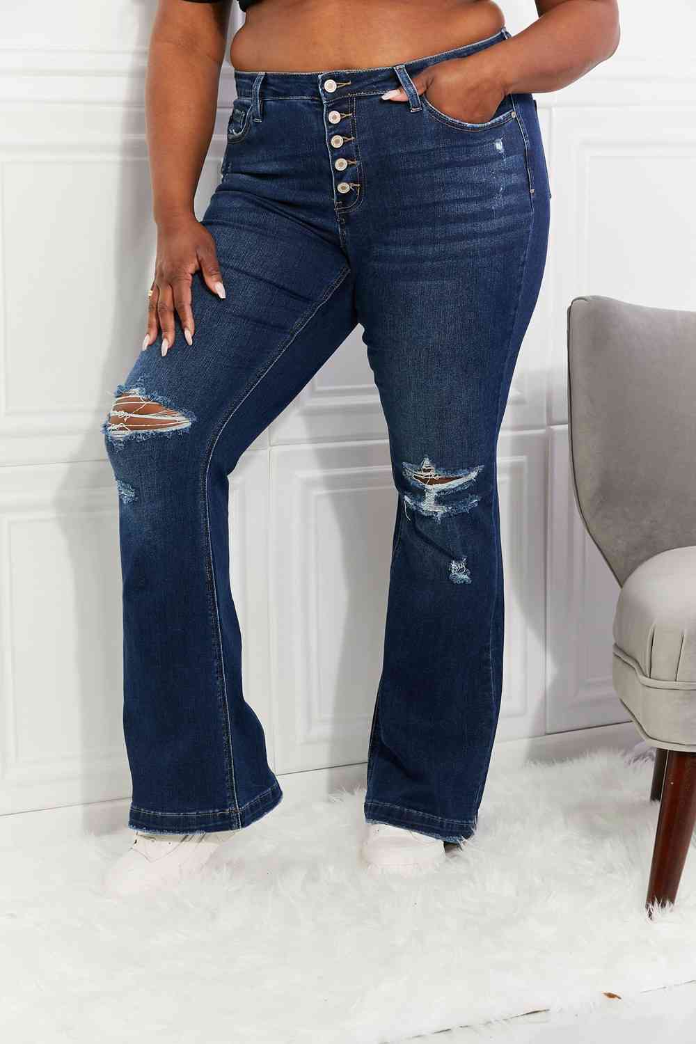 Reese Midrise Button Fly Flare Jeans