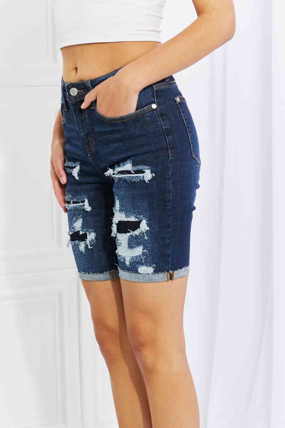 Lucy High Rise Patch Bermuda Shorts