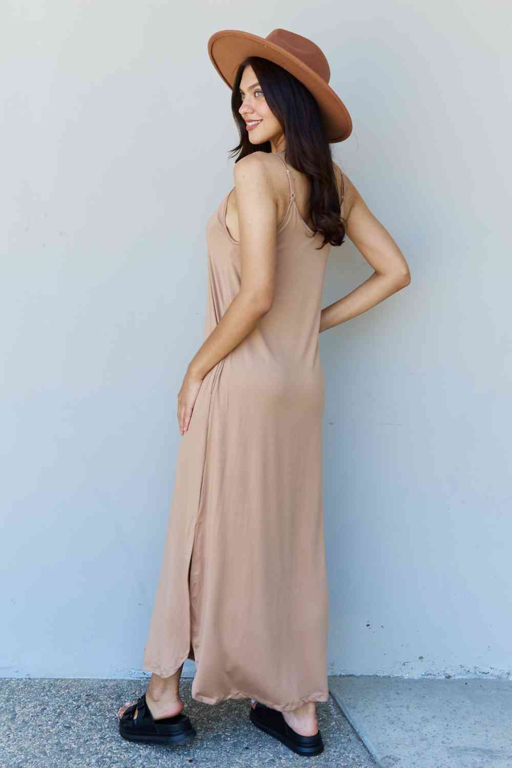 Good Energy Cami Side Slit Maxi Dress in Camel