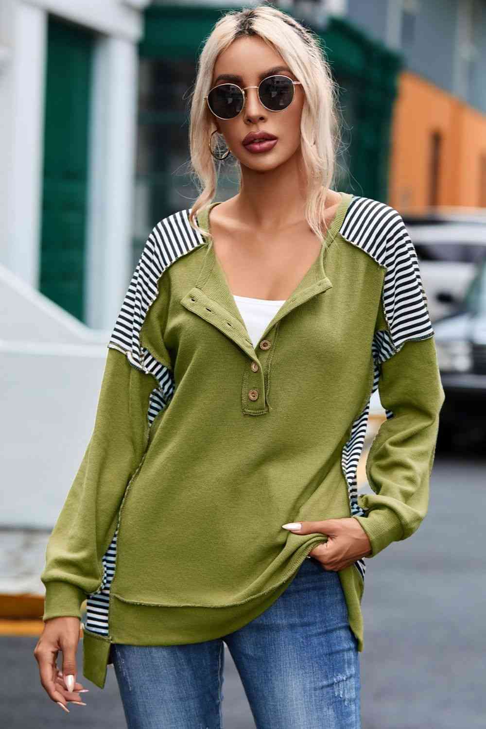 Out Seamed Half Button Up Sweatshirt