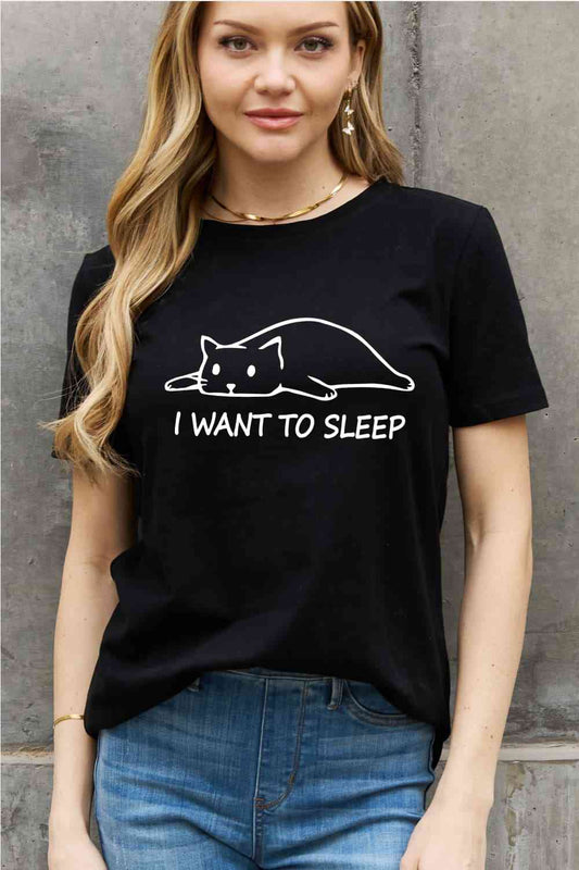 Simply Love Full Size I WANT TO SLEEP Graphic Cotton Tee