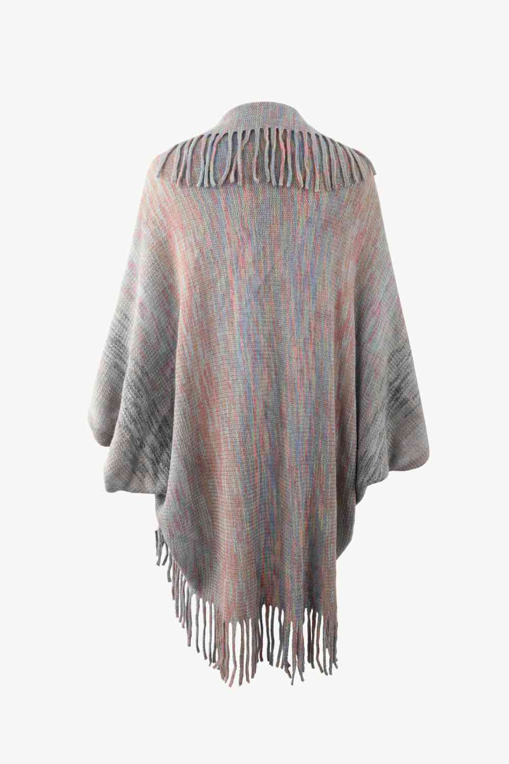 Multicolored Fringe Trim Poncho