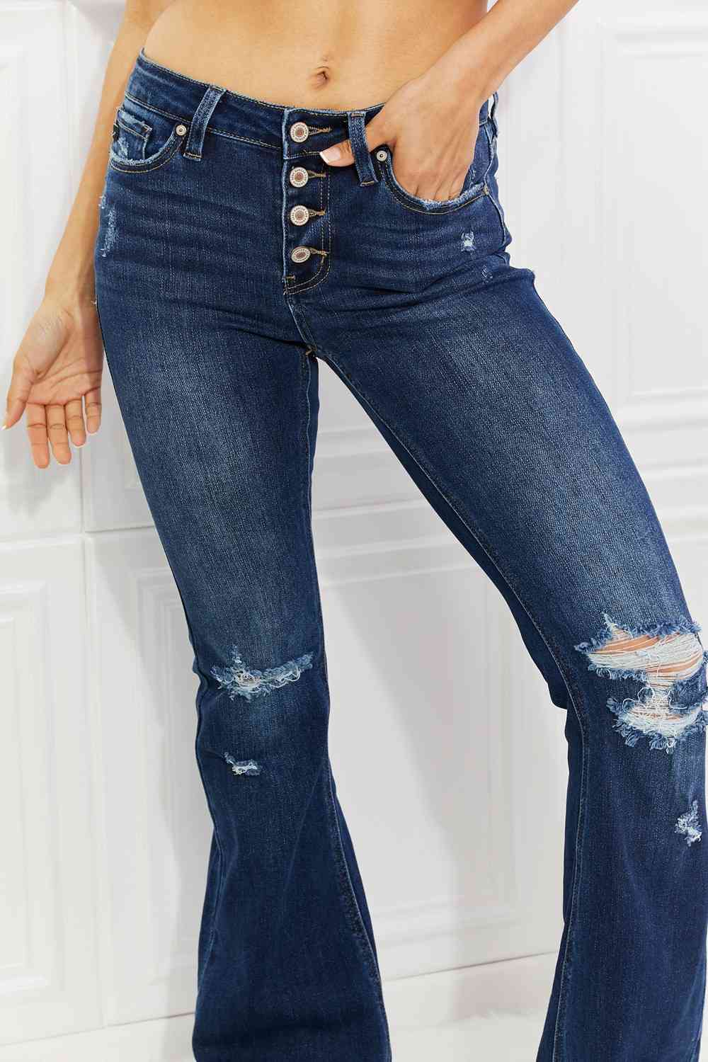 Reese Midrise Button Fly Flare Jeans