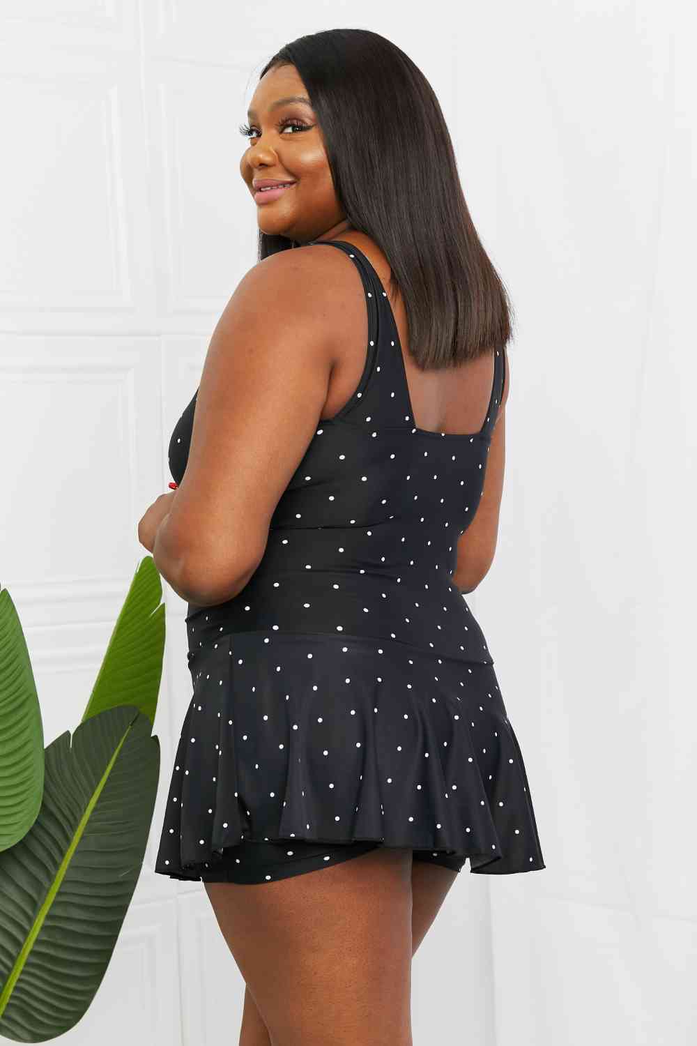 Clear Waters Swim Dress in Black and White Polka Dot