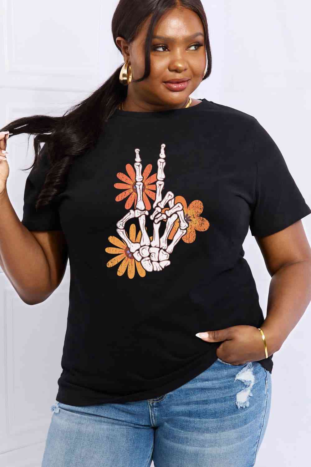 Simply Love Full Size Skeleton Hand Graphic Cotton Tee