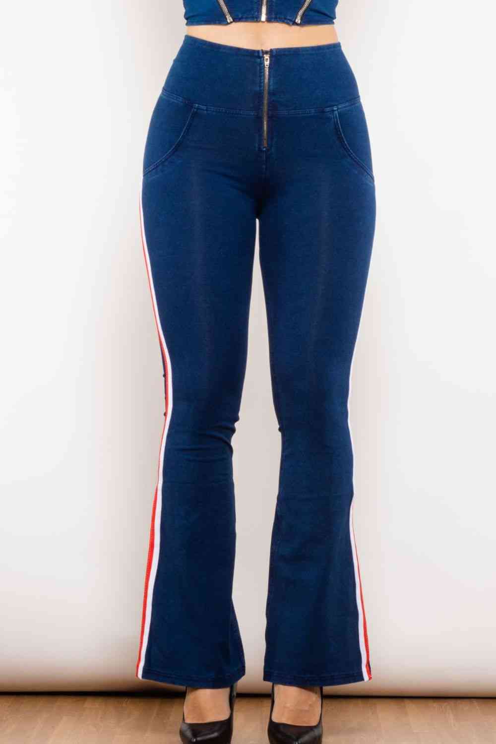 Side Stripe Zip Closure Bootcut Jeans