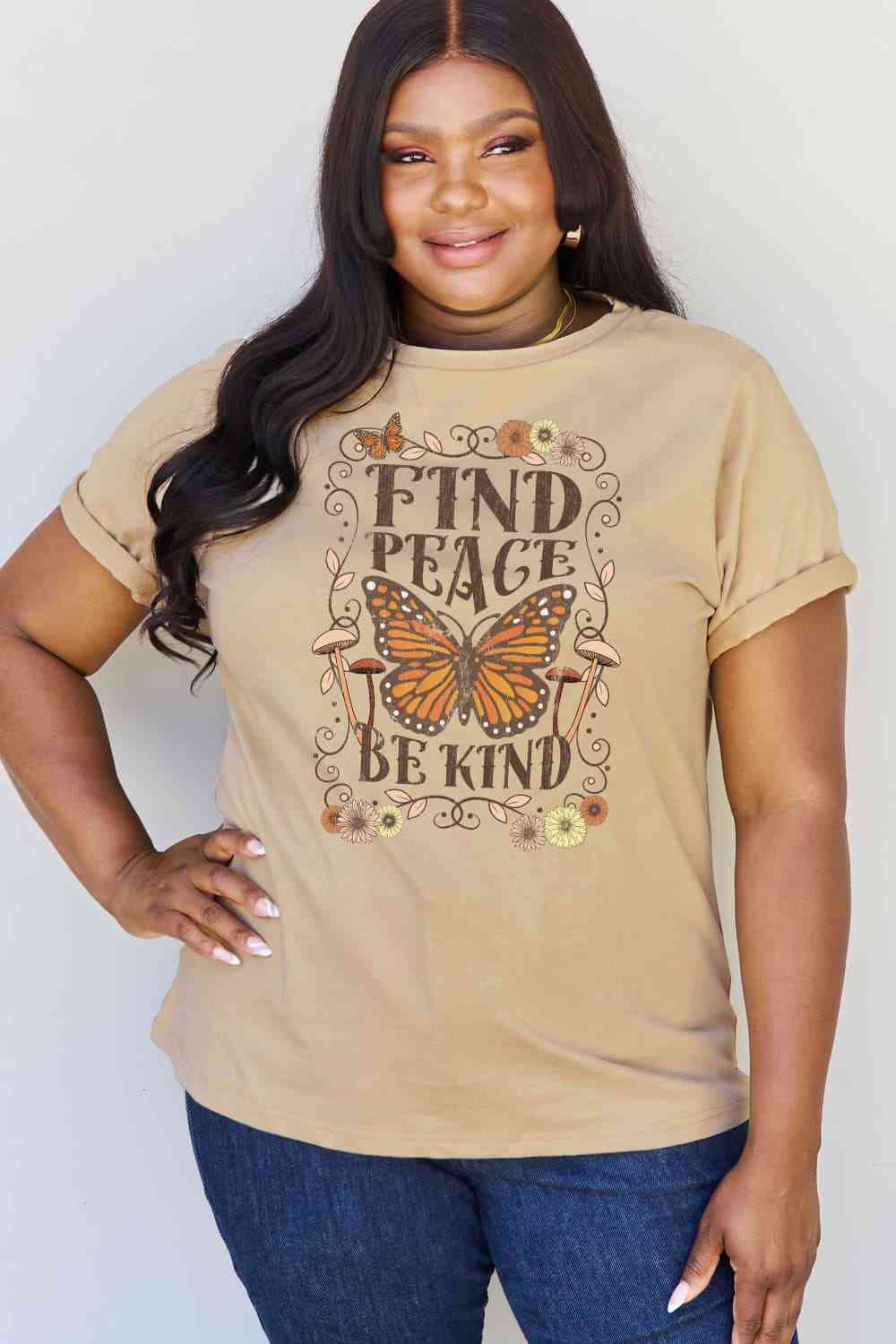 Simply Love Full Size FIND PEACE BE KIND Graphic Cotton T-Shirt