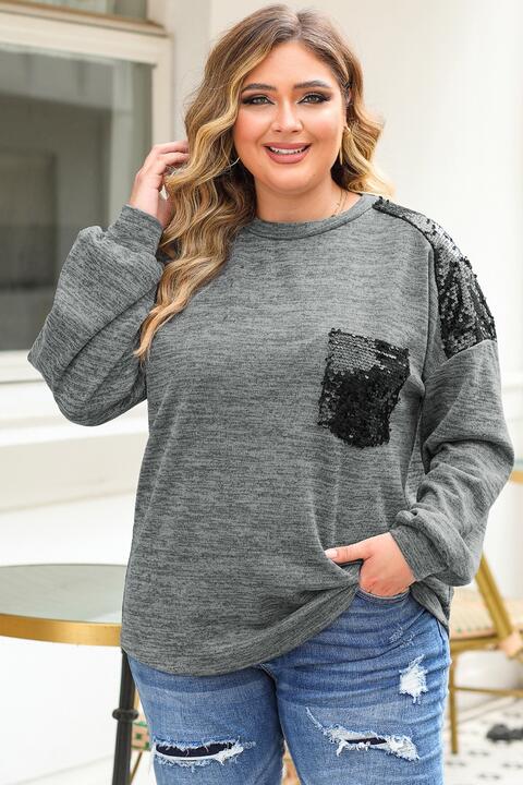 Plus Size Sequin Drop Shoulder Top