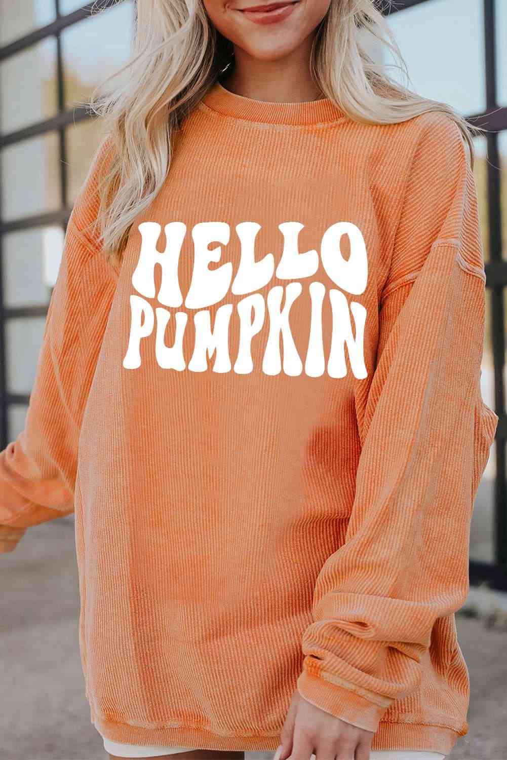 Round Neck Dropped Shoulder HELLO PUMPKIN Graphic Sweatshirt