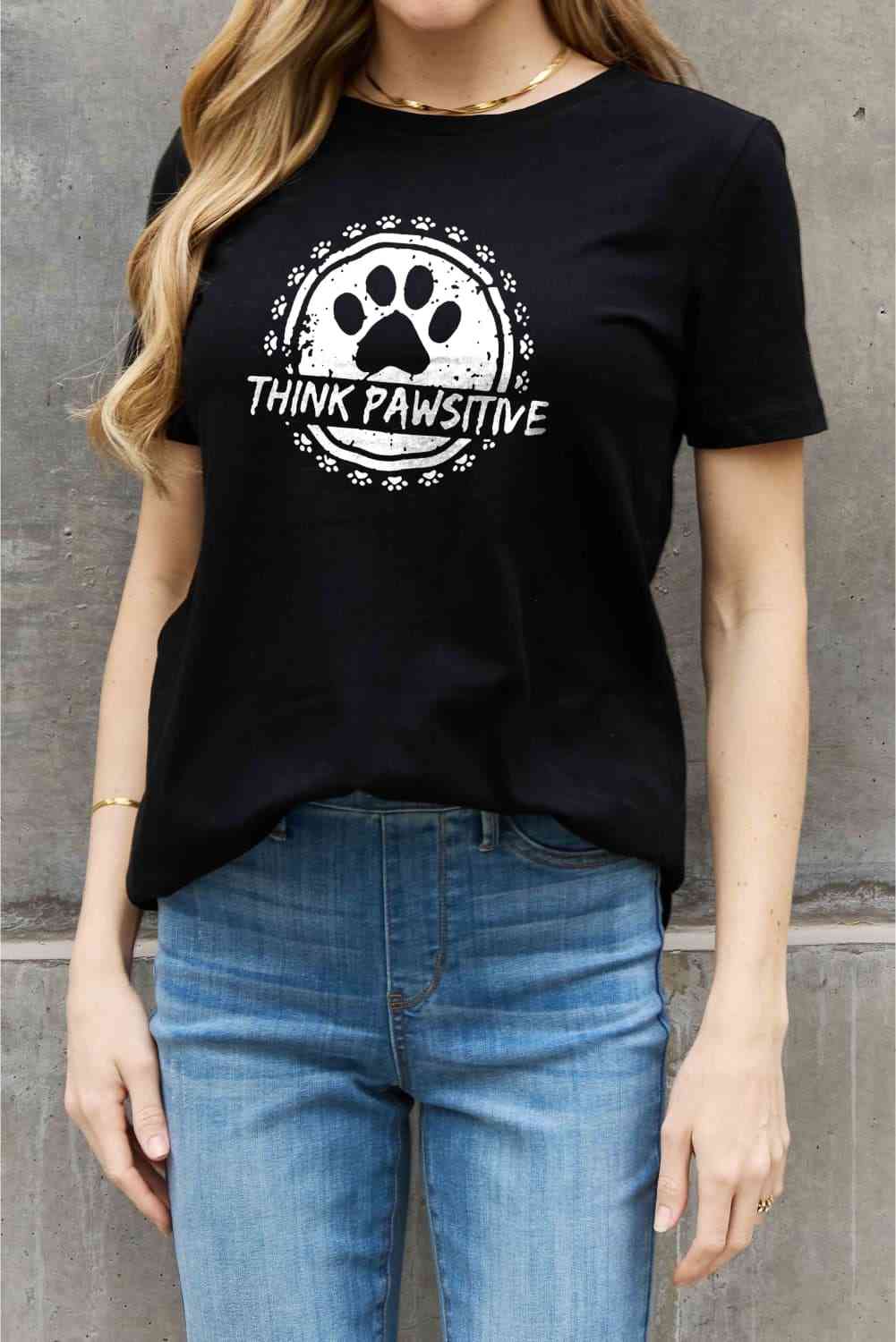 Simply Love Simply Love Full Size THINK PAWSITIVE Graphic Cotton Tee