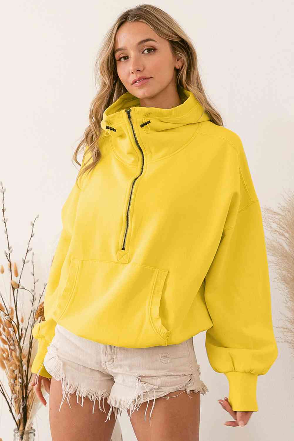 Half-Zip Drop Shoulder Hoodie